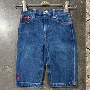 COOGI 12 mo Wide Leg Blue Jeans with Red Stitching and Paw Prints on Pockets